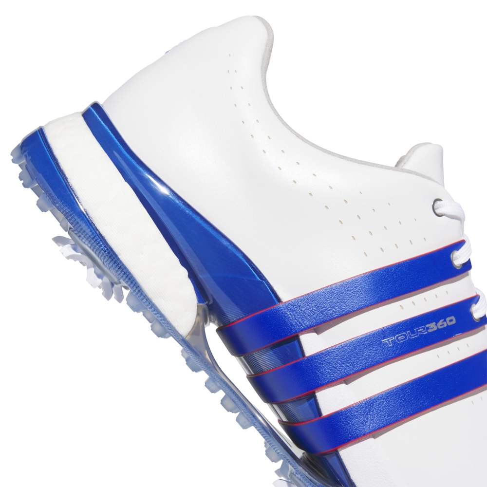adidas Tour 360 Spiked Golf Shoes - White / Royal Blue / Scarlet