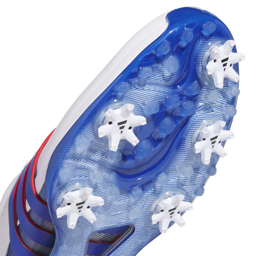 adidas Tour 360 Spiked Golf Shoes - White / Royal Blue / Scarlet