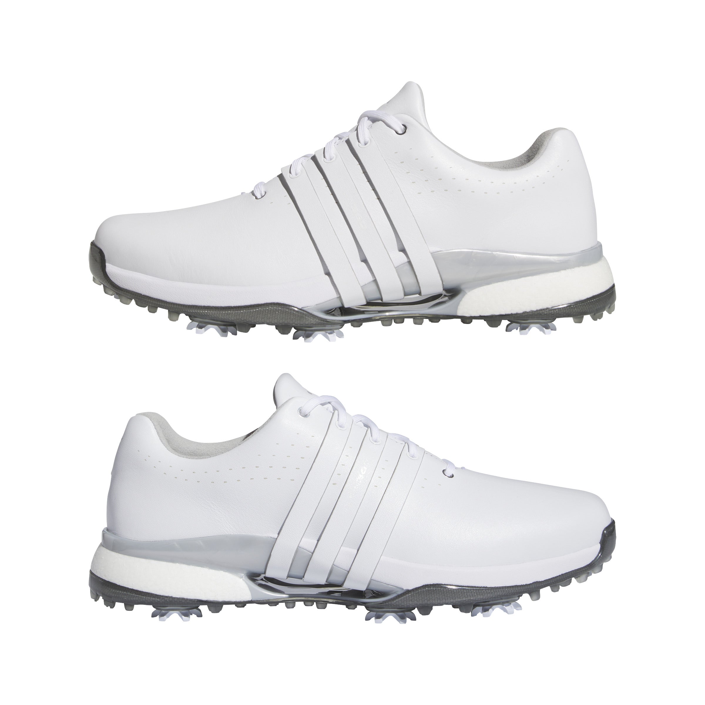 adidas Tour 360 Spiked Golf Shoes - White / White / Silver Metallic