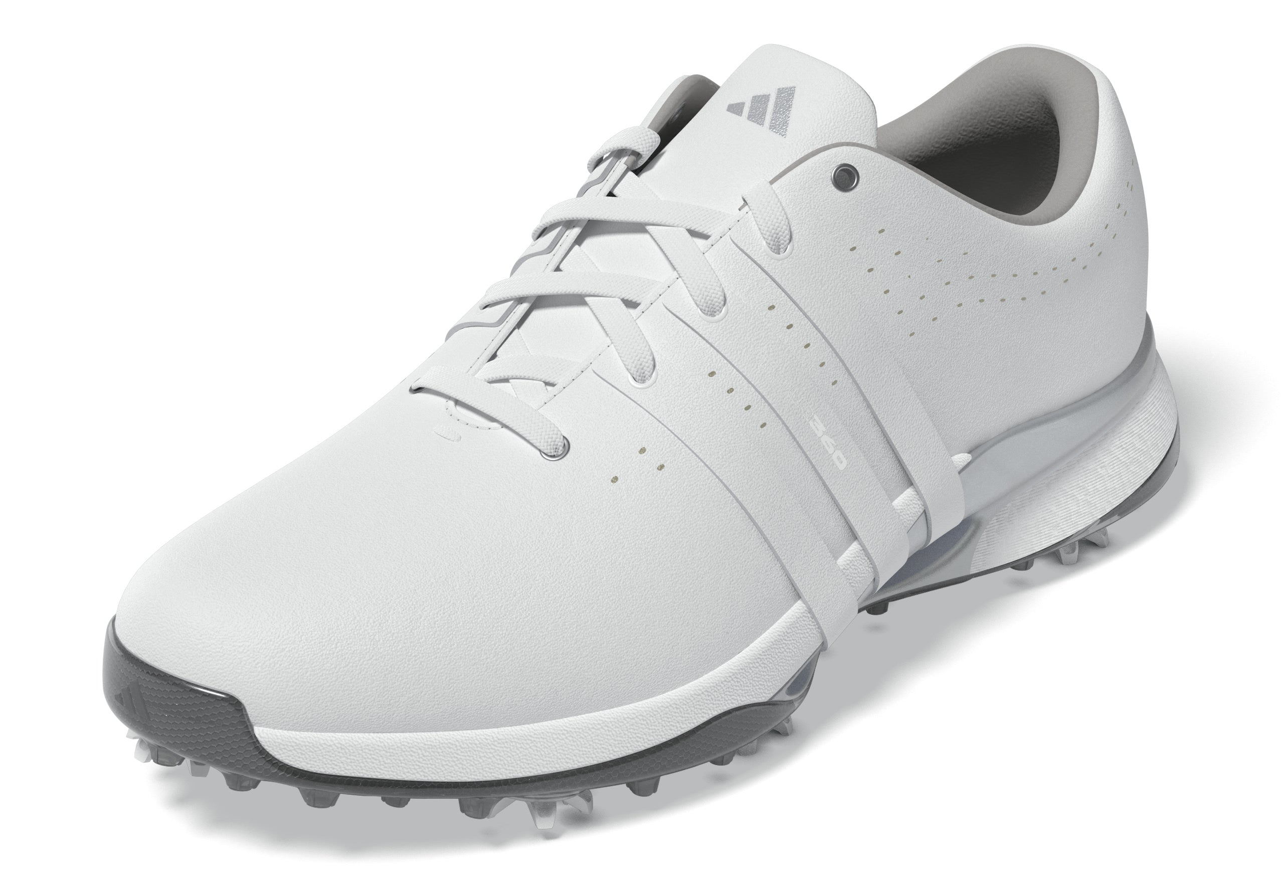 adidas Tour 360 Spiked Golf Shoes - White / White / Silver Metallic