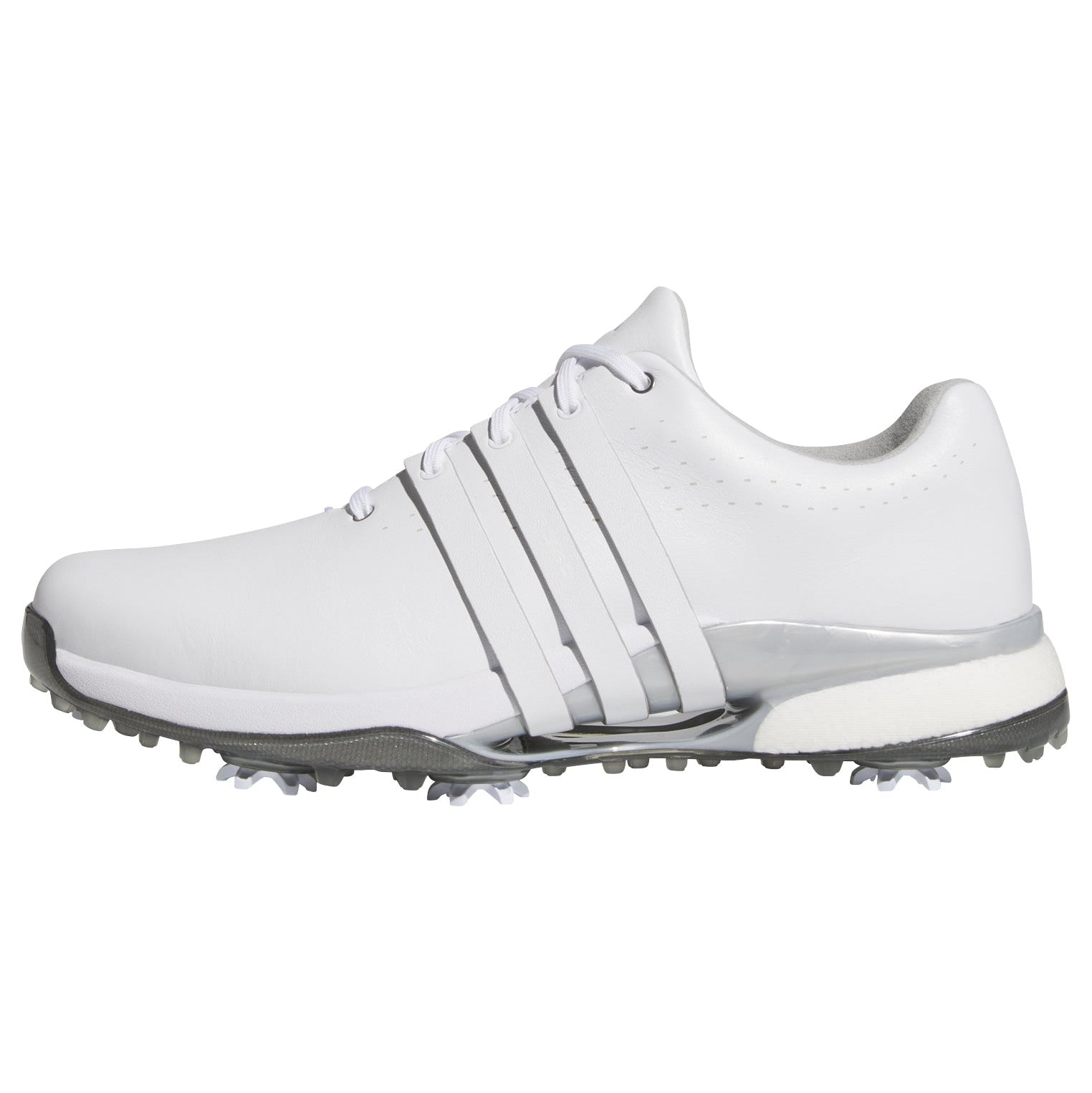 adidas Tour 360 Spiked Golf Shoes - White / White / Silver Metallic