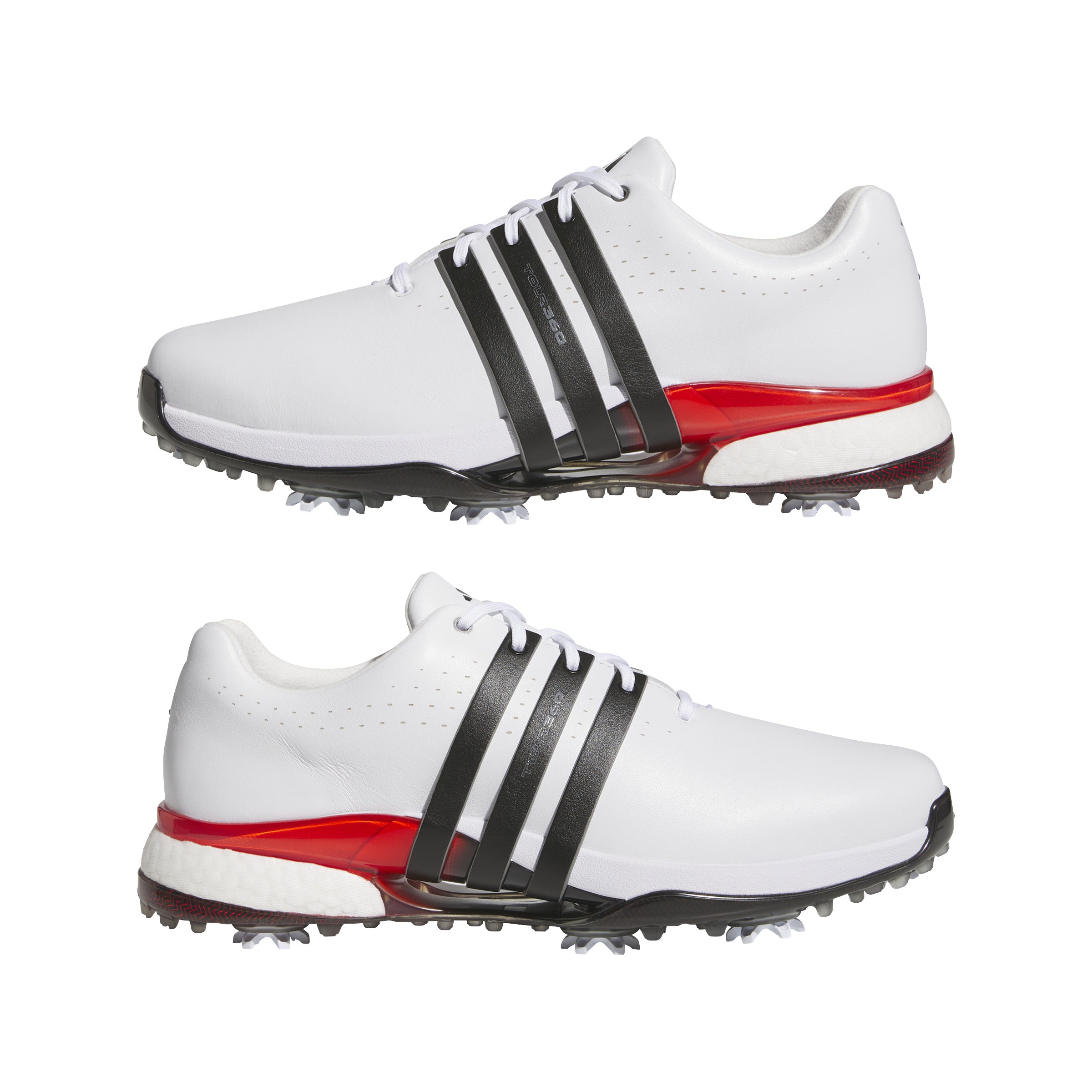 adidas Tour 360 Spiked Golf Shoes - Cloud White / Core Black / Lucid Red