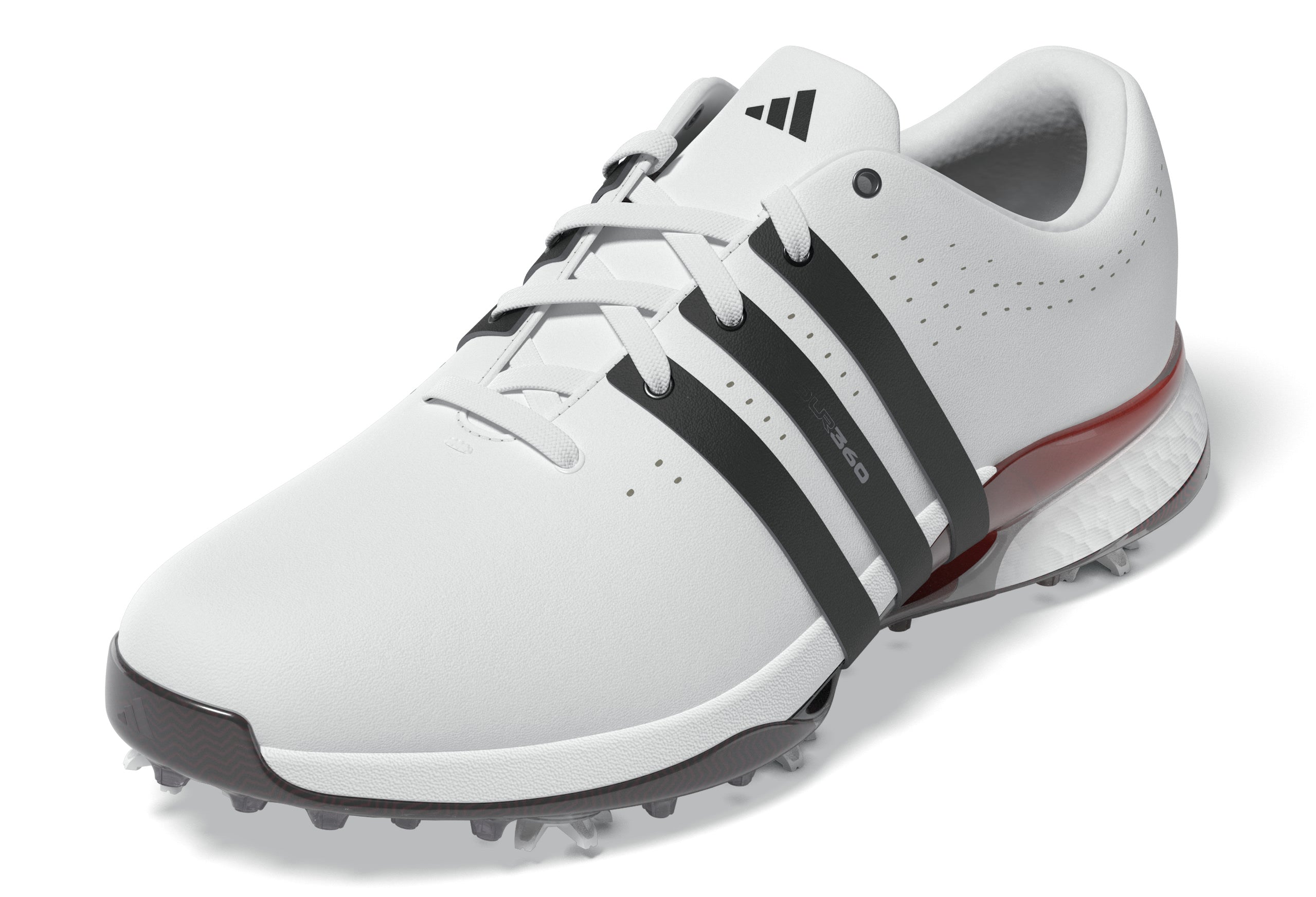 adidas Tour 360 Spiked Golf Shoes - Cloud White / Core Black / Lucid Red