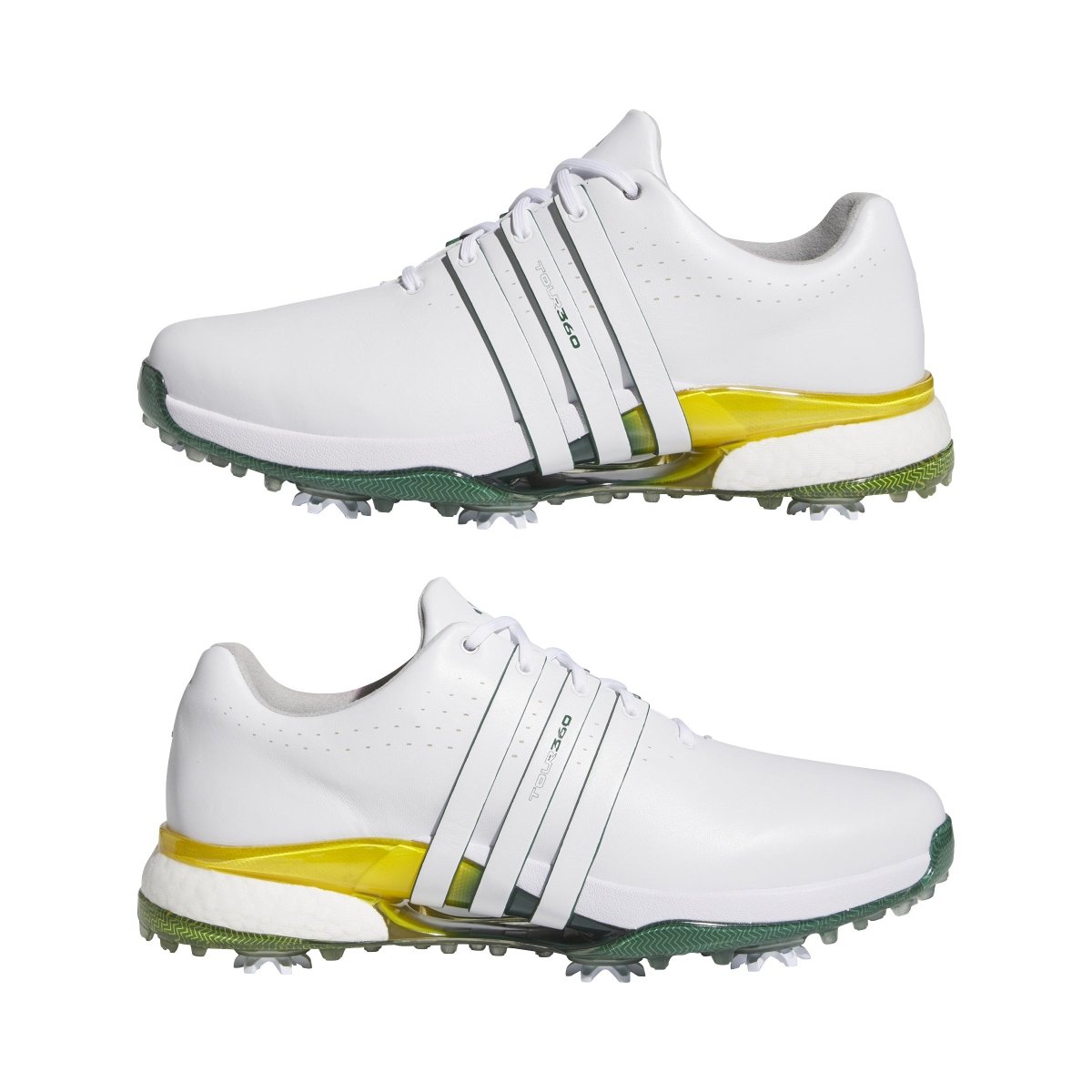 adidas Tour 360 Spiked Golf Shoes - White / Collegiate Green / Yellow - adidas