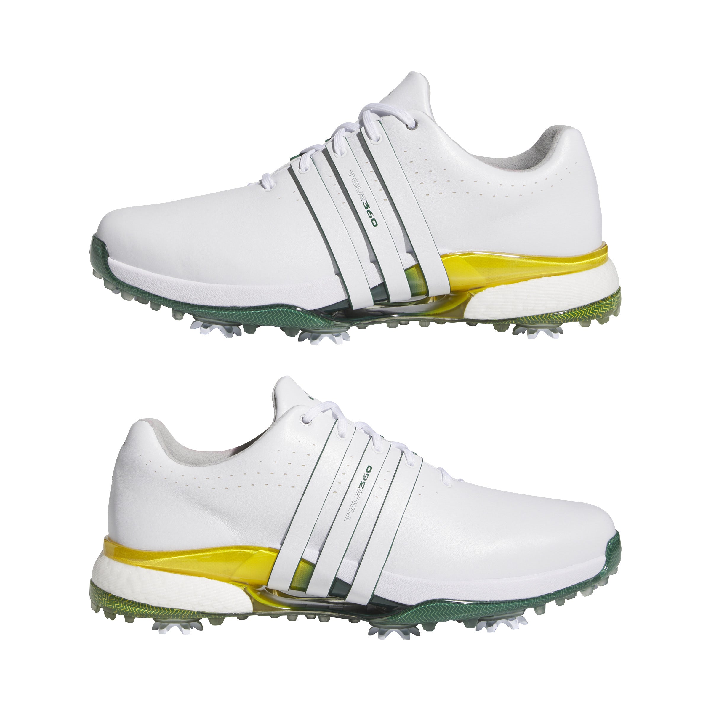 adidas Tour 360 Spiked Golf Shoes - White / Collegiate Green / Yellow