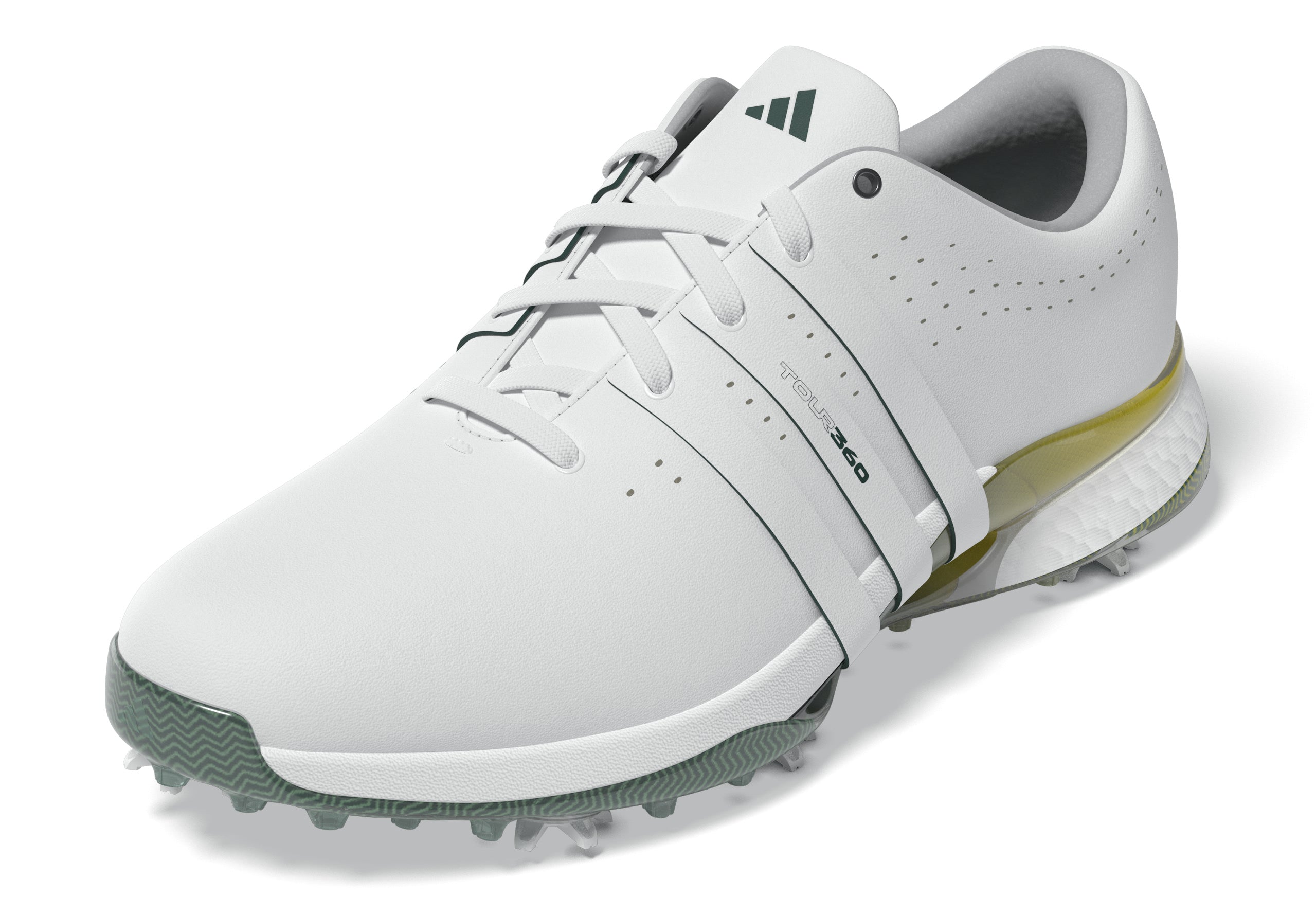 adidas Tour 360 Spiked Golf Shoes - White / Collegiate Green / Yellow