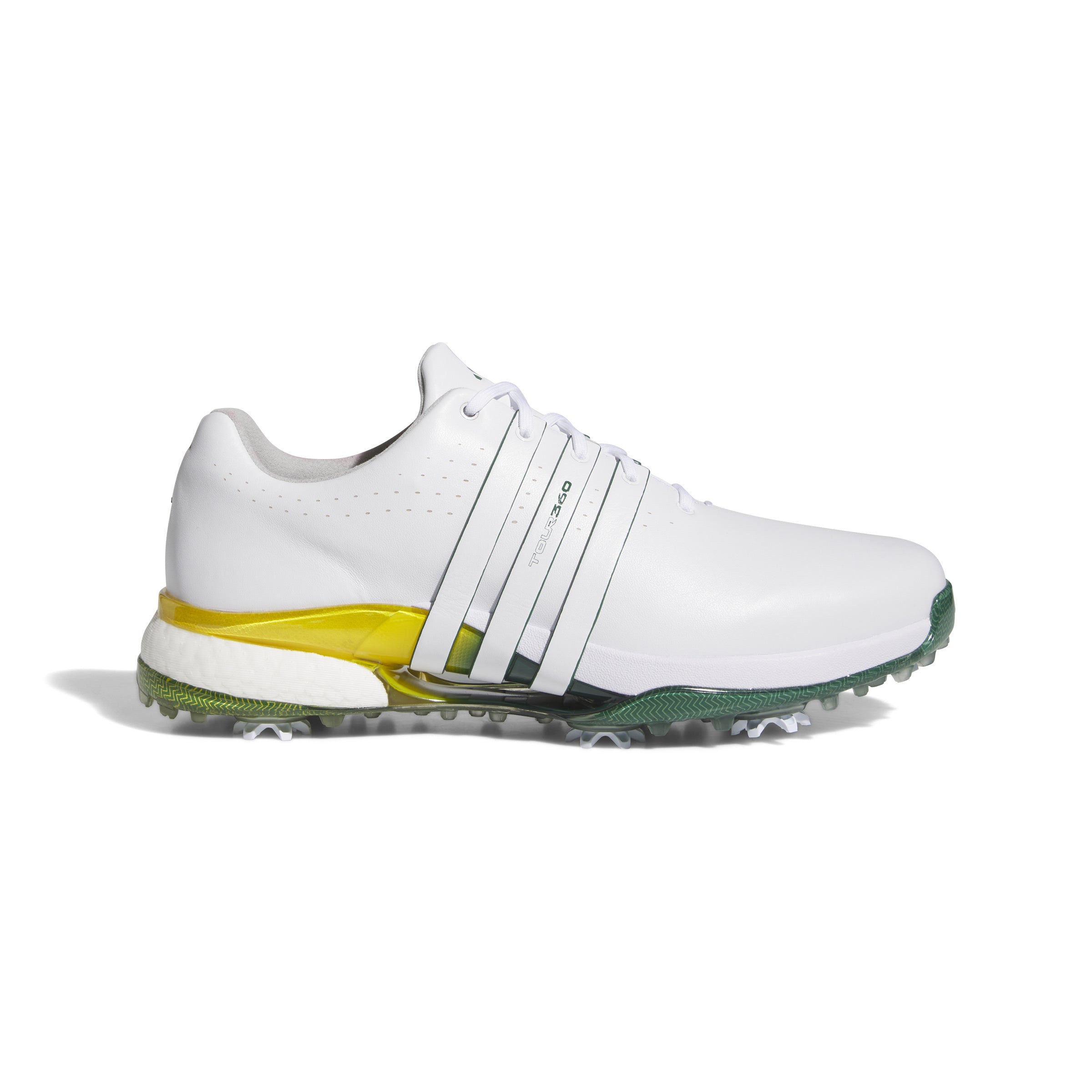 adidas Tour 360 Spiked Golf Shoes - White / Collegiate Green / Yellow