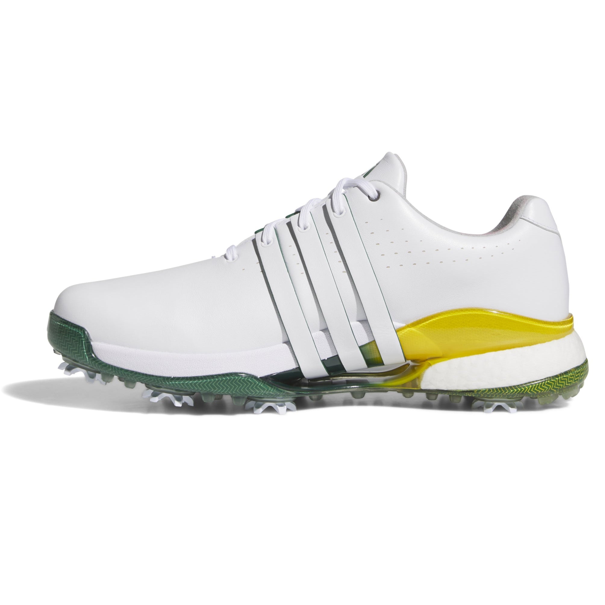 adidas Tour 360 Spiked Golf Shoes - White / Collegiate Green / Yellow