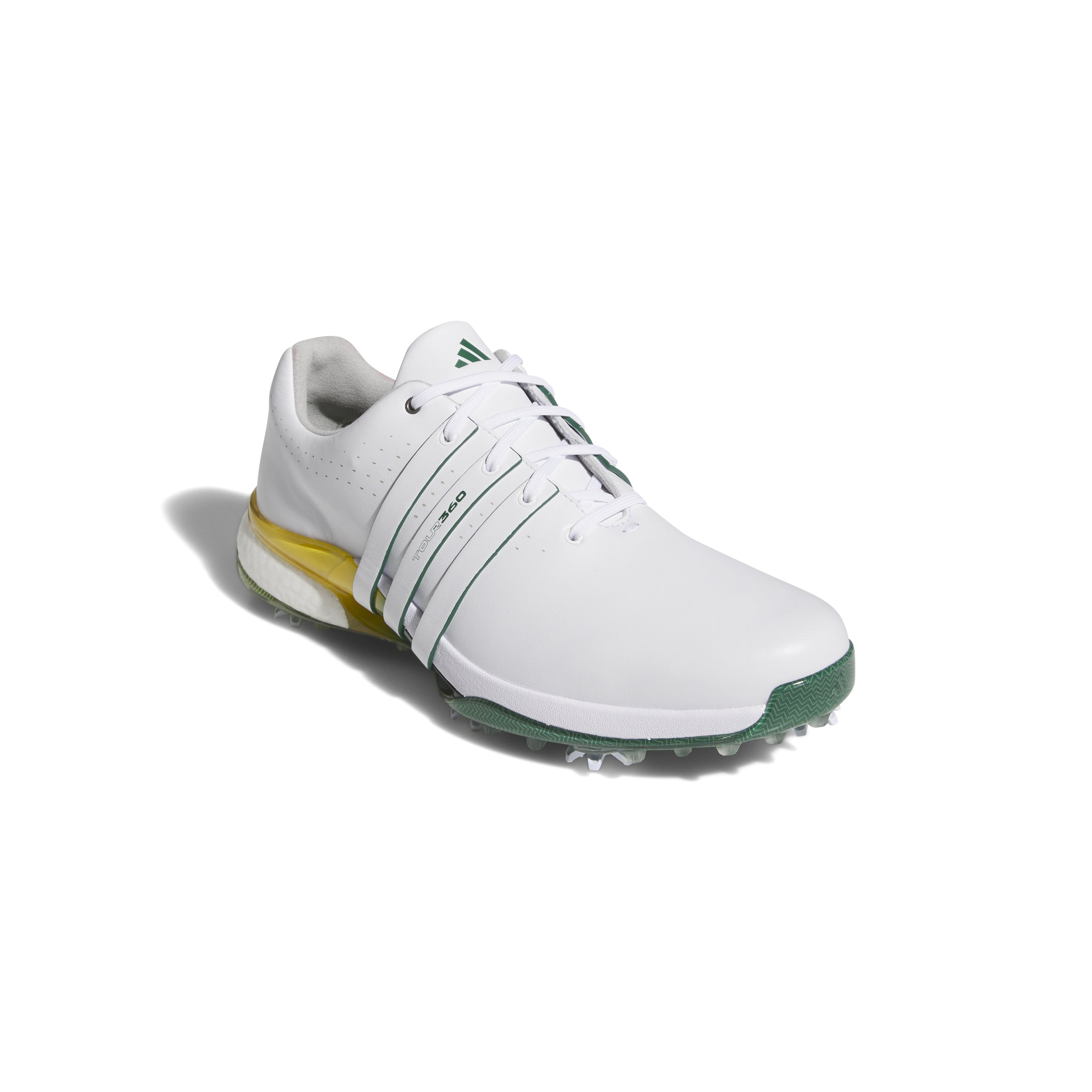 adidas Tour 360 Spiked Golf Shoes - White / Collegiate Green / Yellow