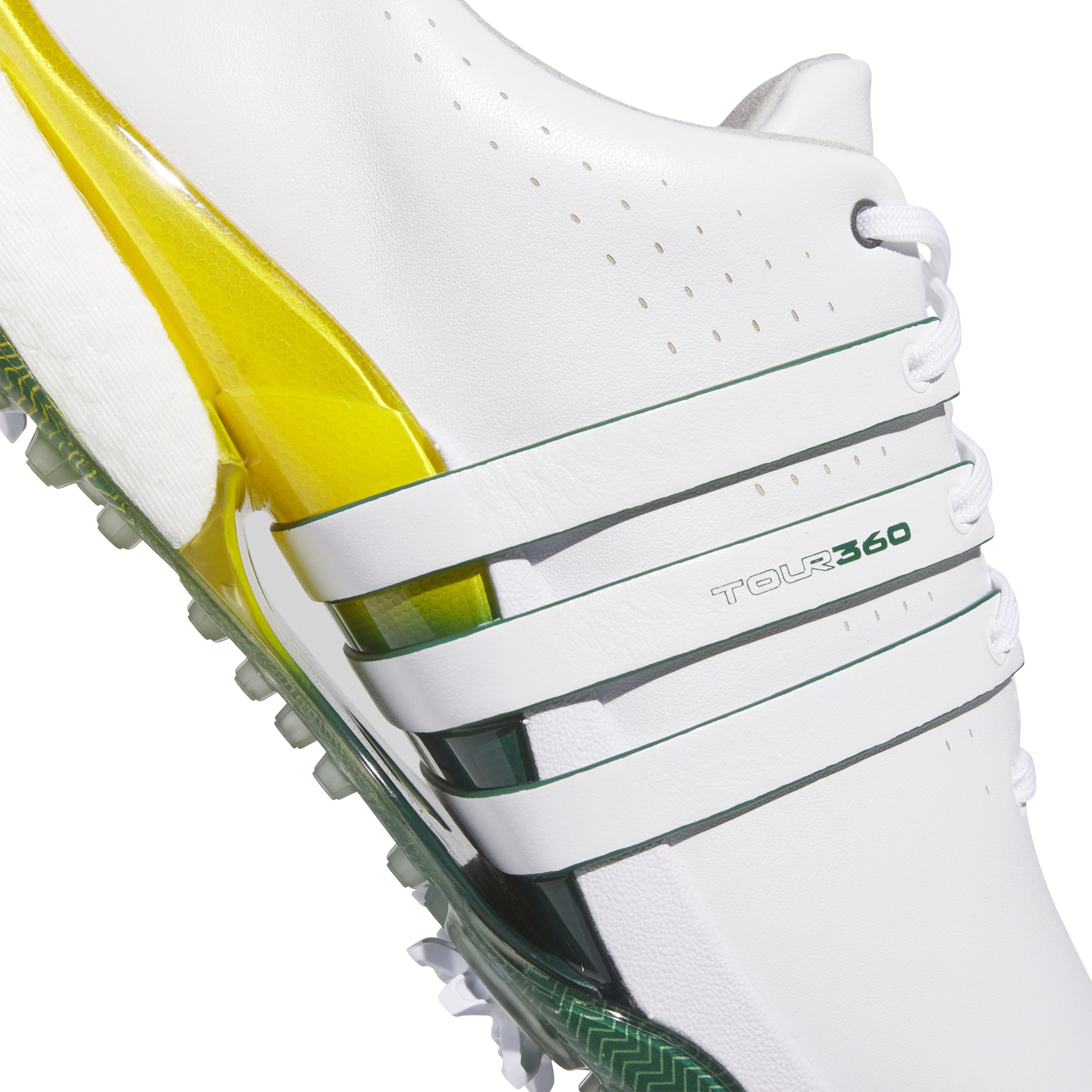 adidas Tour 360 Spiked Golf Shoes - White / Collegiate Green / Yellow