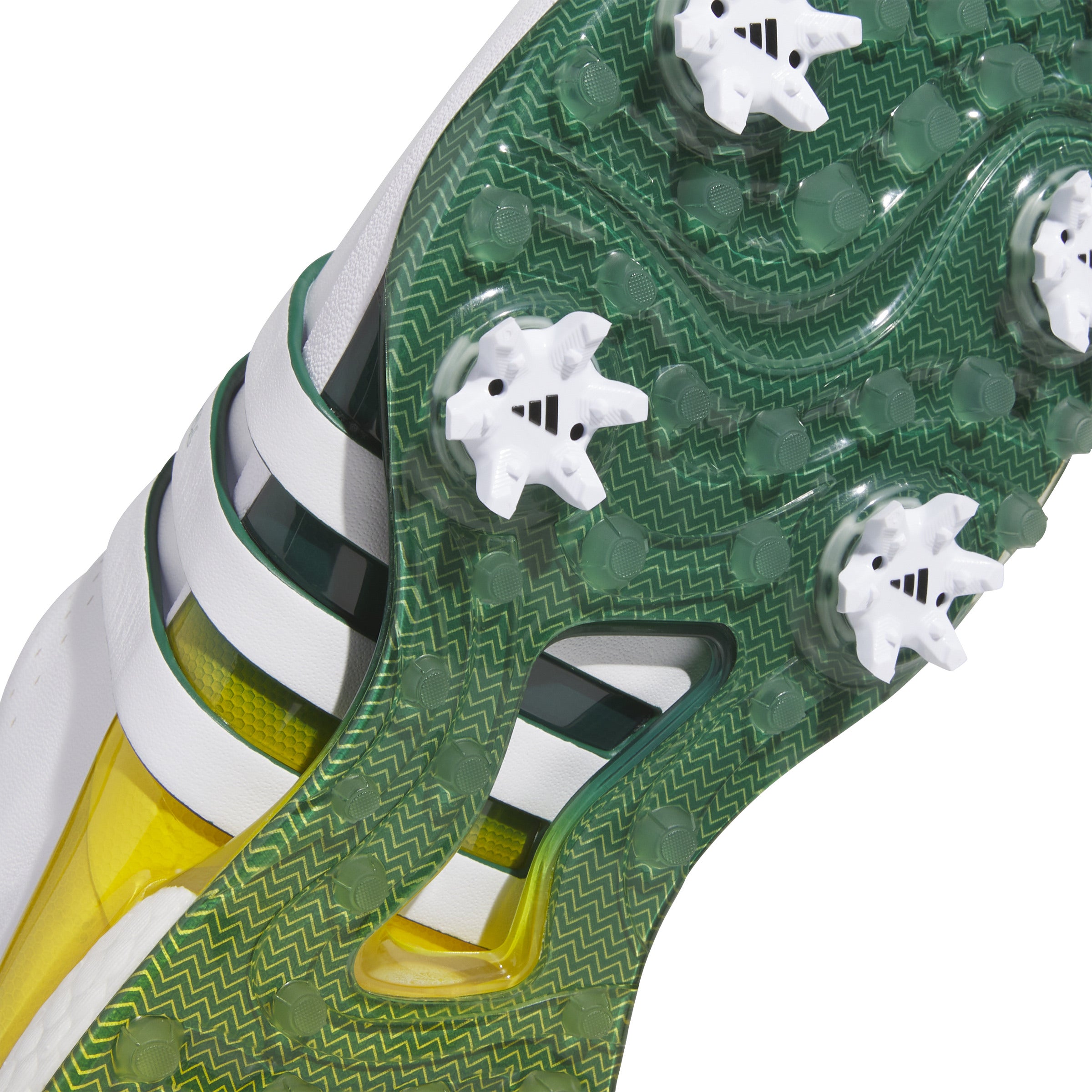 adidas Tour 360 Spiked Golf Shoes - White / Collegiate Green / Yellow