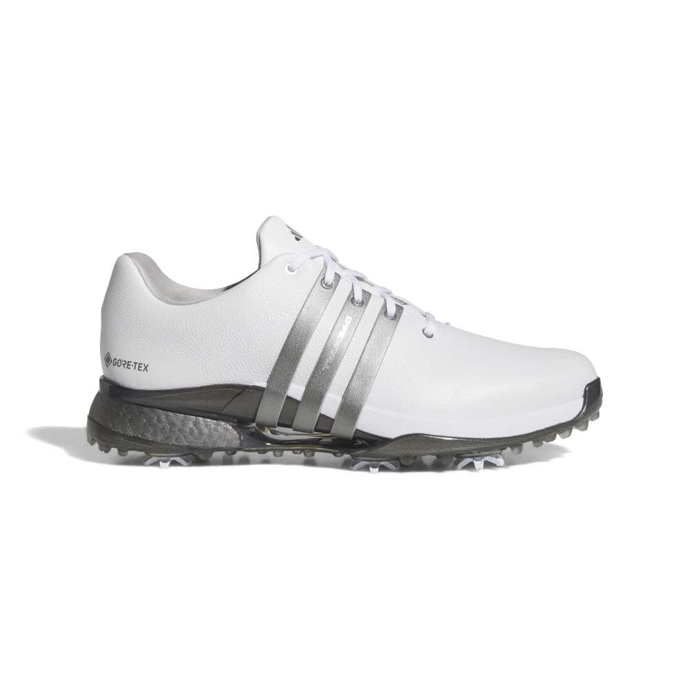 adidas Tour360 Gore-Tex Spiked Golf Shoes - White / Iron / Yellow - adidas