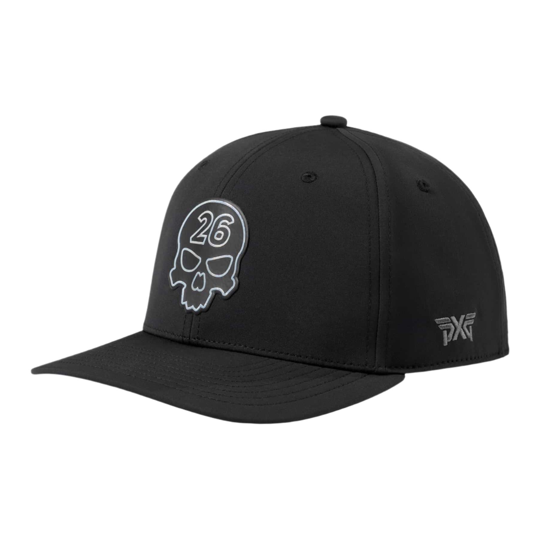 PXG Darkness Skull 6 Panel Curved Bill Snapback - Black