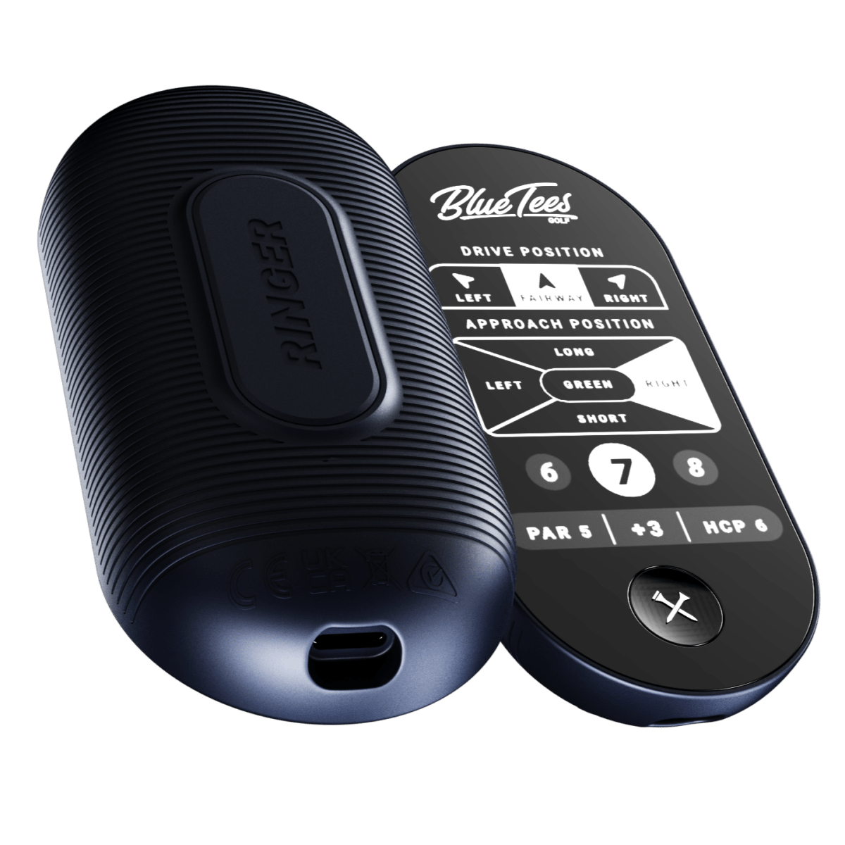 Blue Tees Ringer Navy Handheld Golf GPS - Blue Tees