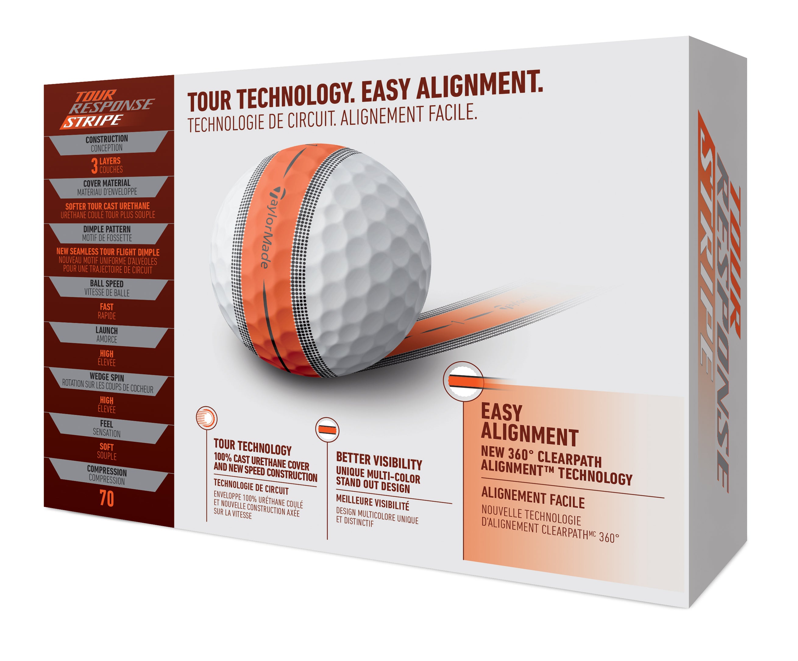 TaylorMade Tour Response Stripe Orange Golf Balls (3 Ball Sleeve)