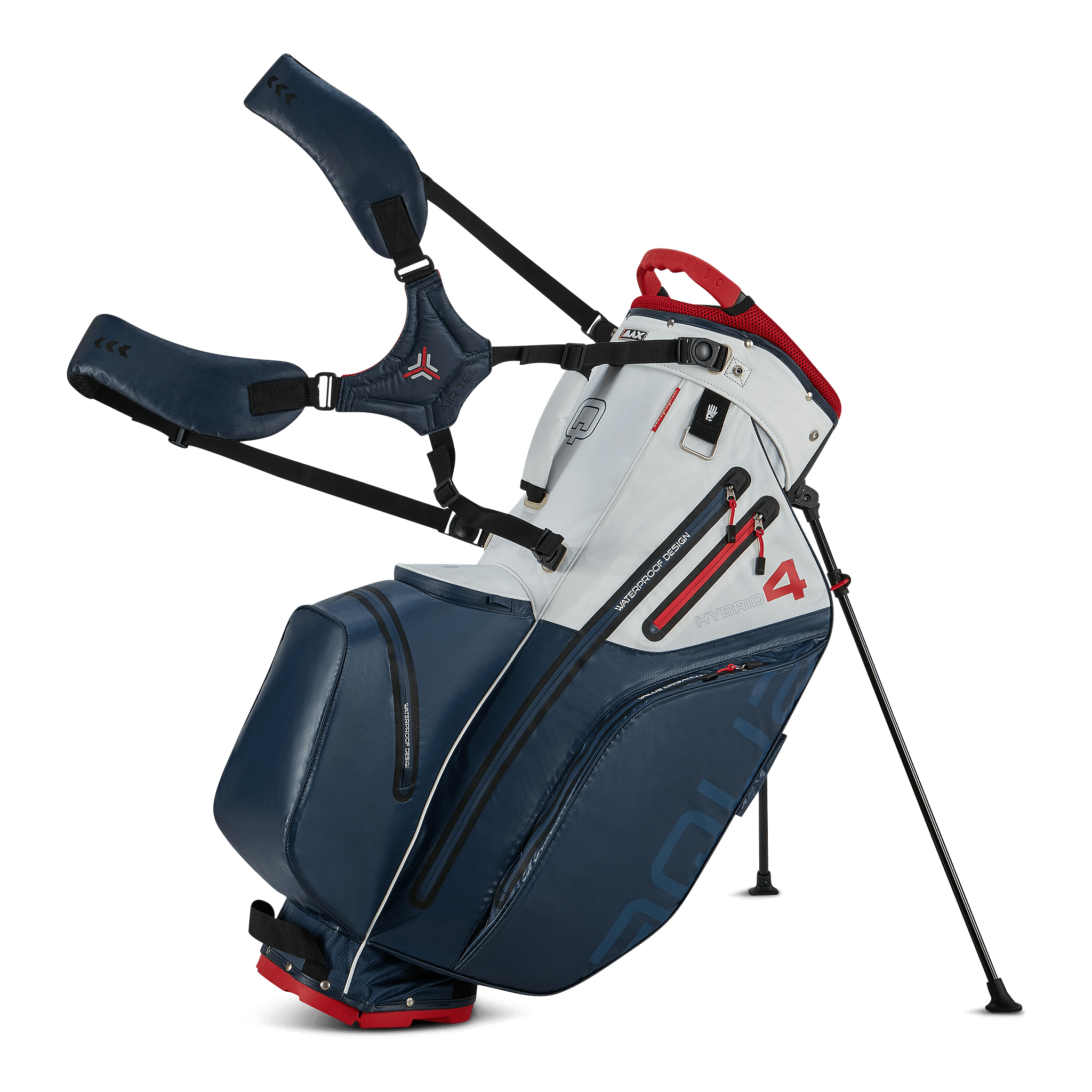 Big Max Aqua Hybrid 4 Golf Stand Bag - Navy / White / Red
