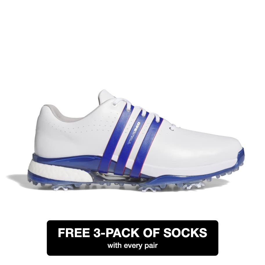 adidas Tour 360 Spiked Golf Shoes - White / Royal Blue / Scarlet - adidas