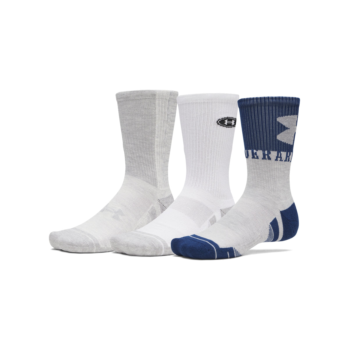 Under Armour Performance Tech Unisex 3-Pack Crew Socks - Blackout Navy / White / Halo Grey